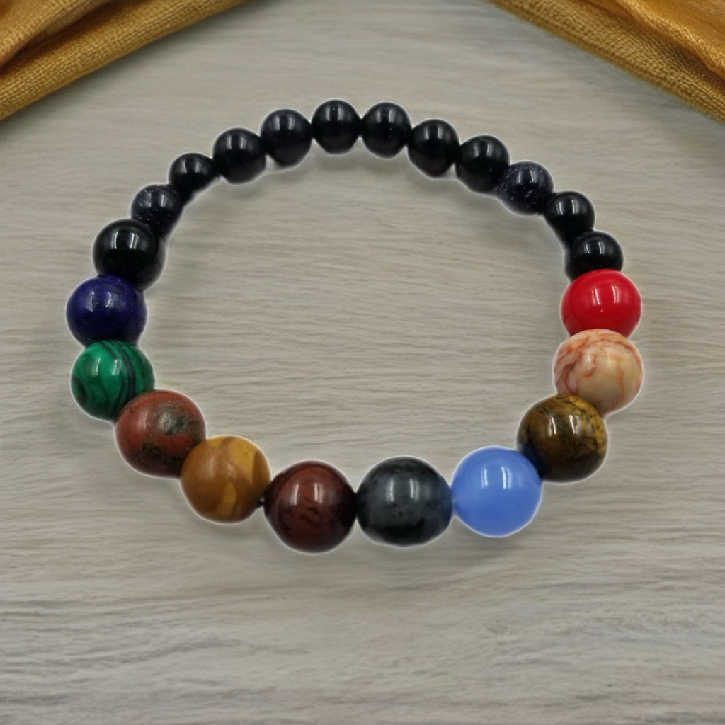 Natural Stone Cosmic Galaxy Eight Planets Bracelet | Celestial Beaded Jewelry