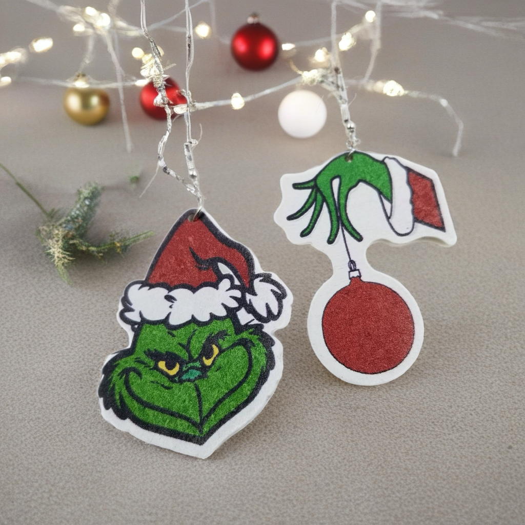 Grinch Christmas Asymmetrical Wood Earrings | Fun Holiday Statement Earrings