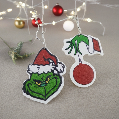 Grinch Christmas Asymmetrical Wood Earrings | Fun Holiday Statement Earrings