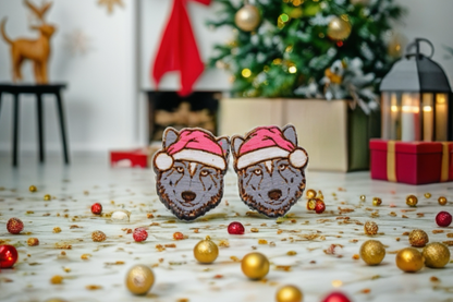 Santa Hat Wolf Stud Earrings | Handmade Wooden Holiday Jewelry