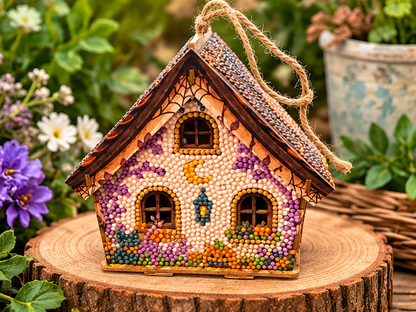 Diamond Art Halloween Haunted House — Completed 3D Wood Hanging Decoration