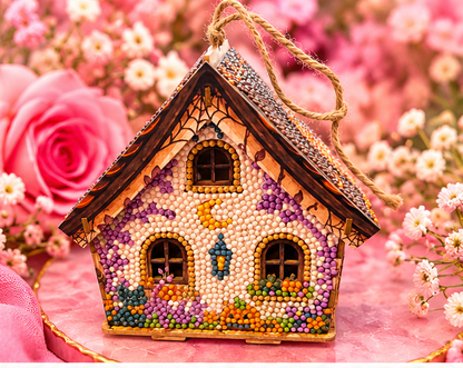 Diamond Art Halloween Haunted House — Completed 3D Wood Hanging Decoration