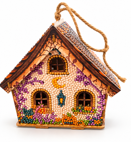 Diamond Art Halloween Haunted House — Completed 3D Wood Hanging Decoration