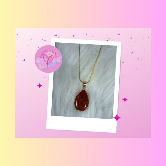 Red Brecciated Jasper Teardrop Pendant on a Gold chain Necklace
