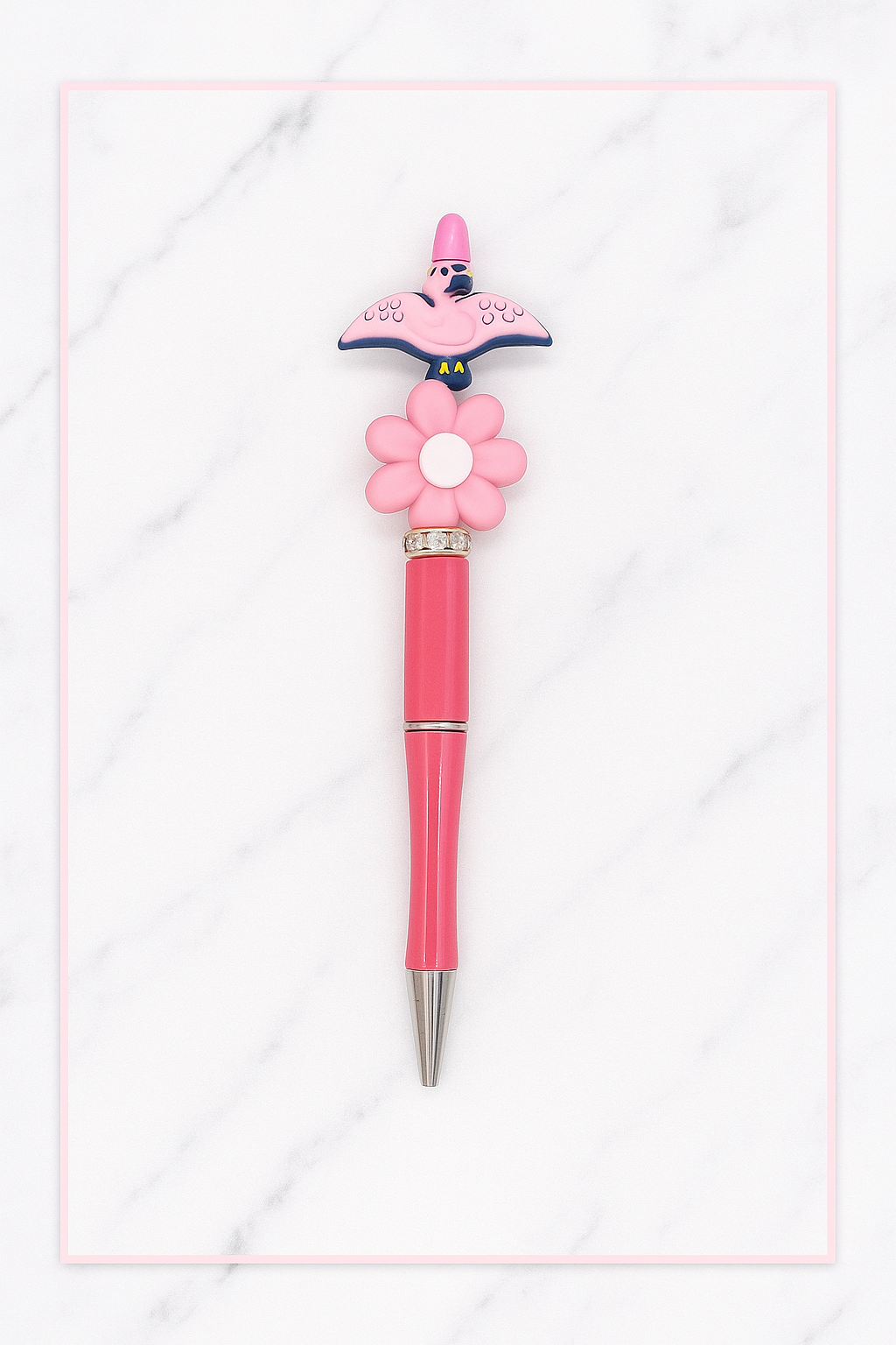 Pink Pterodactylus & Daisy Beadable Pen