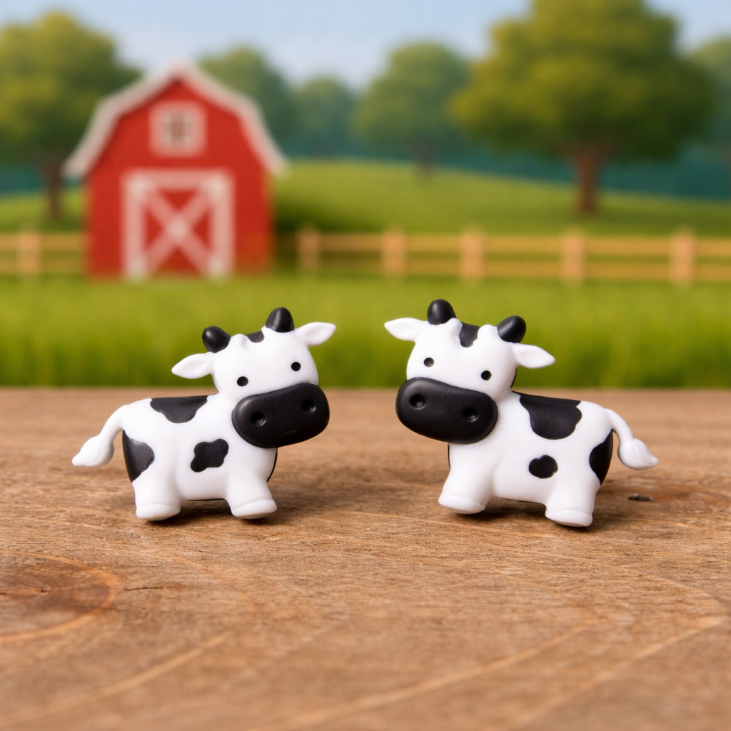 Barnyard Cow Stud Earrings – Cute Plastic Farm Animal Jewelry