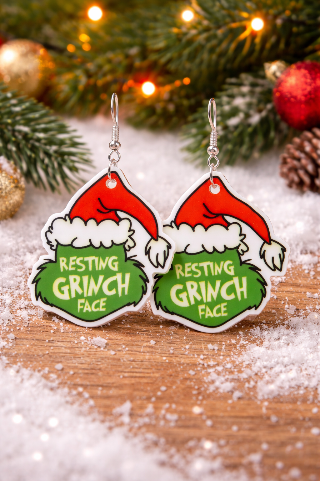 Resting Grinch Face Earrings – Festive Acrylic Holiday Dangles
