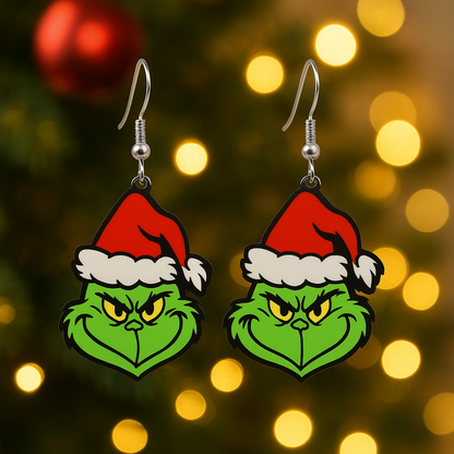 Merry Grinchmas Acrylic Earrings – Festive Green Christmas Jewelry