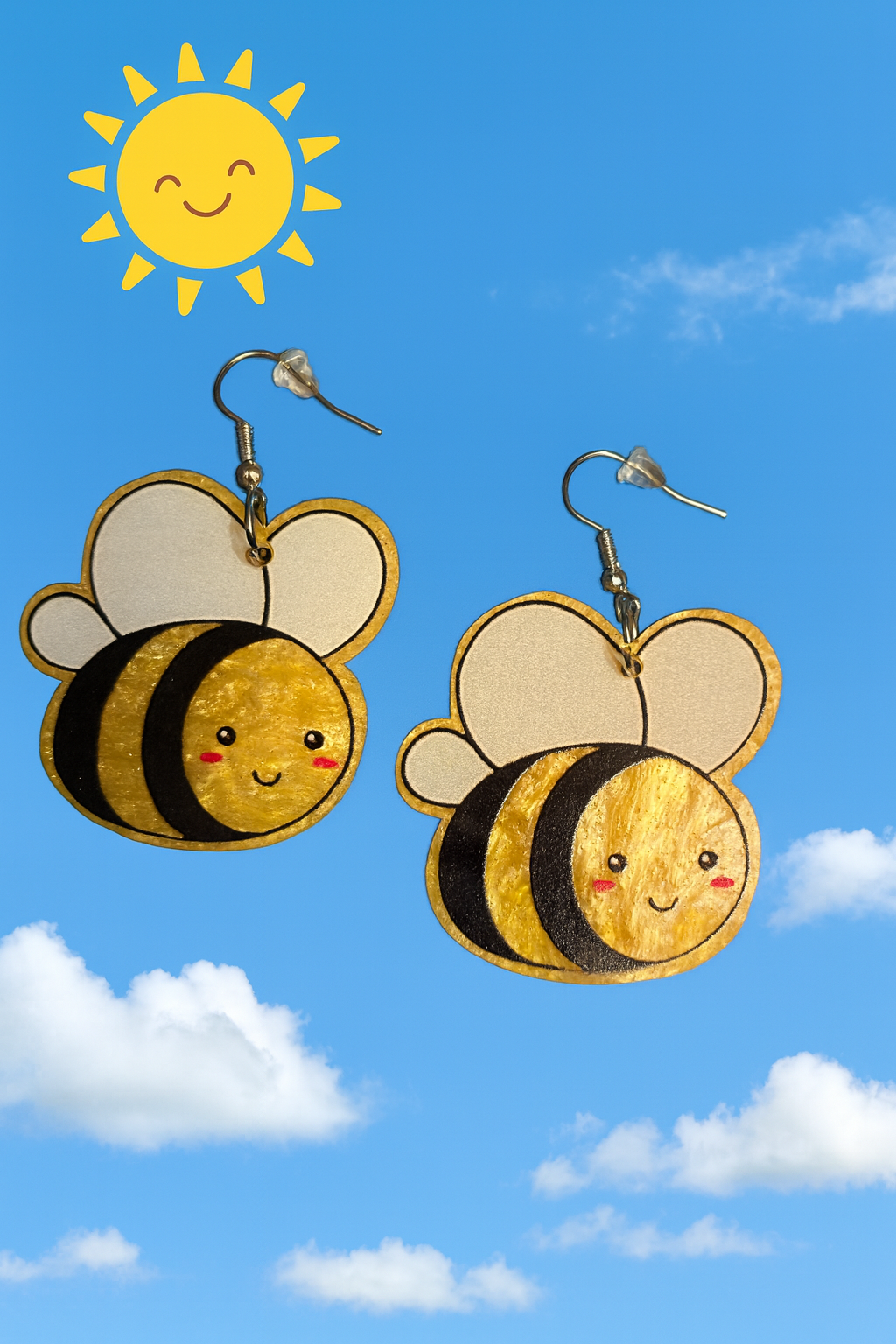 Shimmer Bee Dangle Earrings – Cute Resin Bumblebee Jewelry