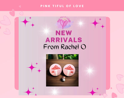 Pink Mushroom Fabric button Stud EarringsPink tiful of LOVE