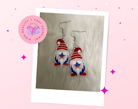 Patriotic Gnome Wire earringsPink tiful of LOVE