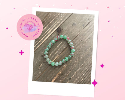 Green with red swirl glass Beaded  Elastic/Stretch BraceletPink tiful of LOVE