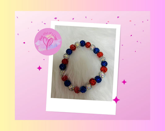 Red, White and Blue Rhinestone ball  Beaded  Elastic/Stretch BraceletPink tiful of LOVE