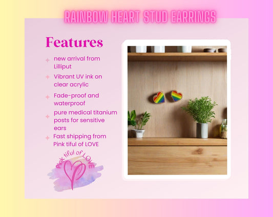 Rainbow Heart Stud EarringsPink tiful of LOVE