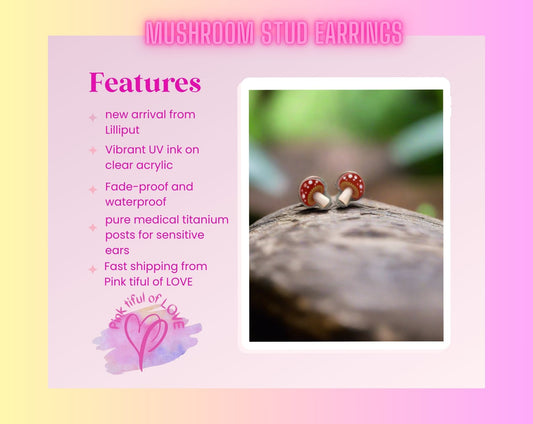 Mushroom Stud EarringsPink tiful of LOVE