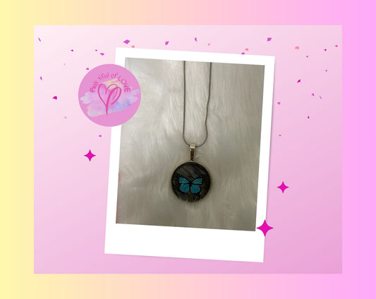 Butterfly-blue Cabochon Pendant on a silver chain NecklacePink tiful of LOVE