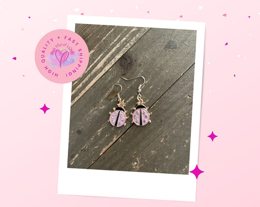 Pink Ladybug Charm Wire earrings