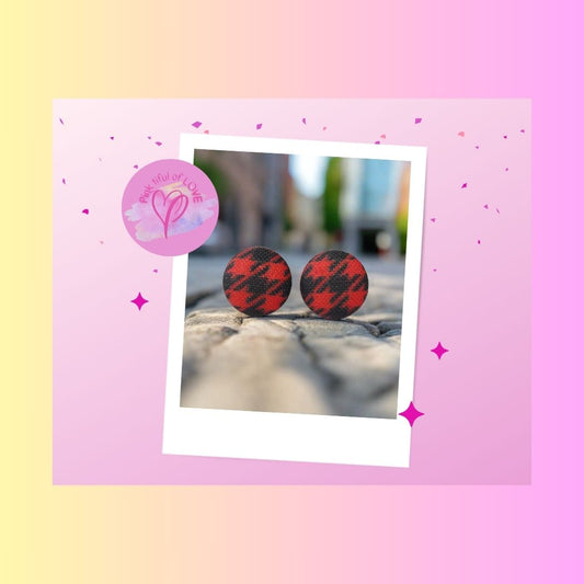 Red and Black Plaid (small) Fabric button Stud EarringsPink tiful of LOVE