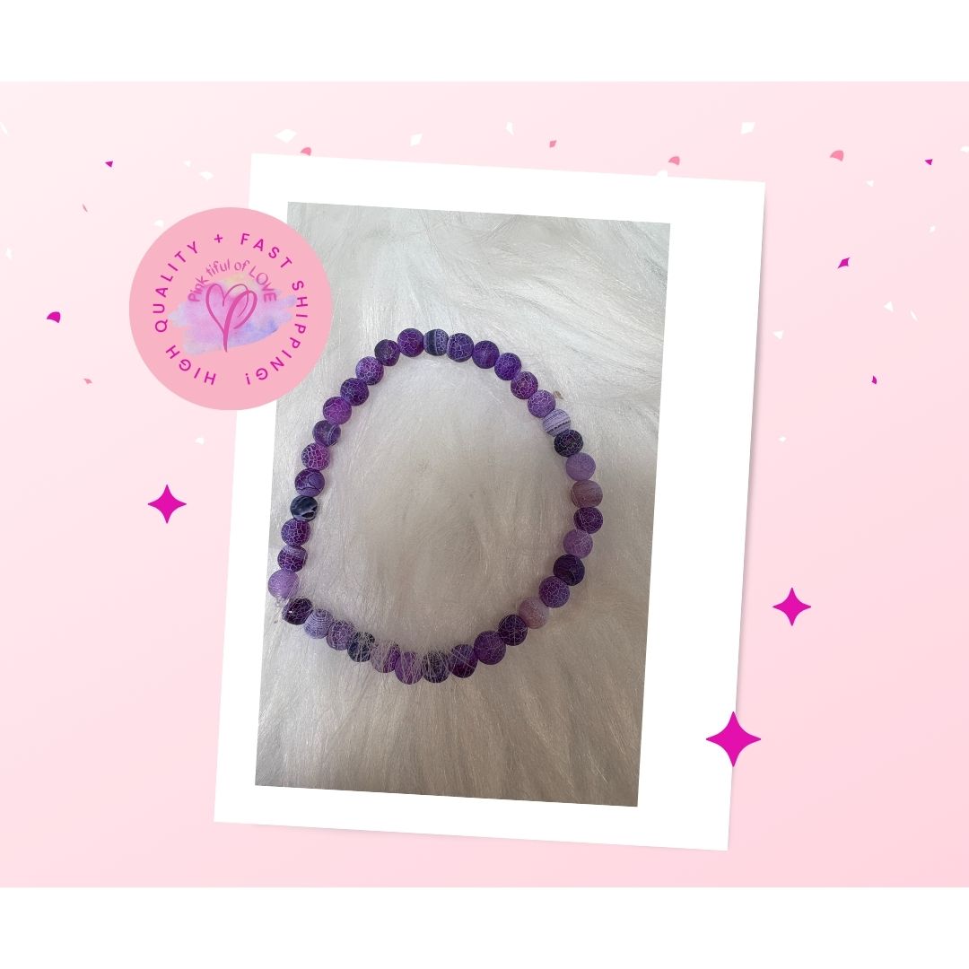 Purple Dragon Veins Agate Beaded Stretch Bracelet