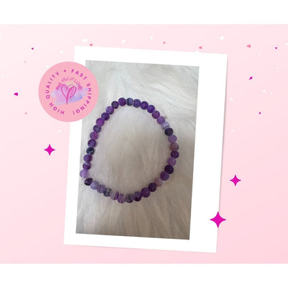 Purple Dragon Veins Agate Beaded Stretch Bracelet