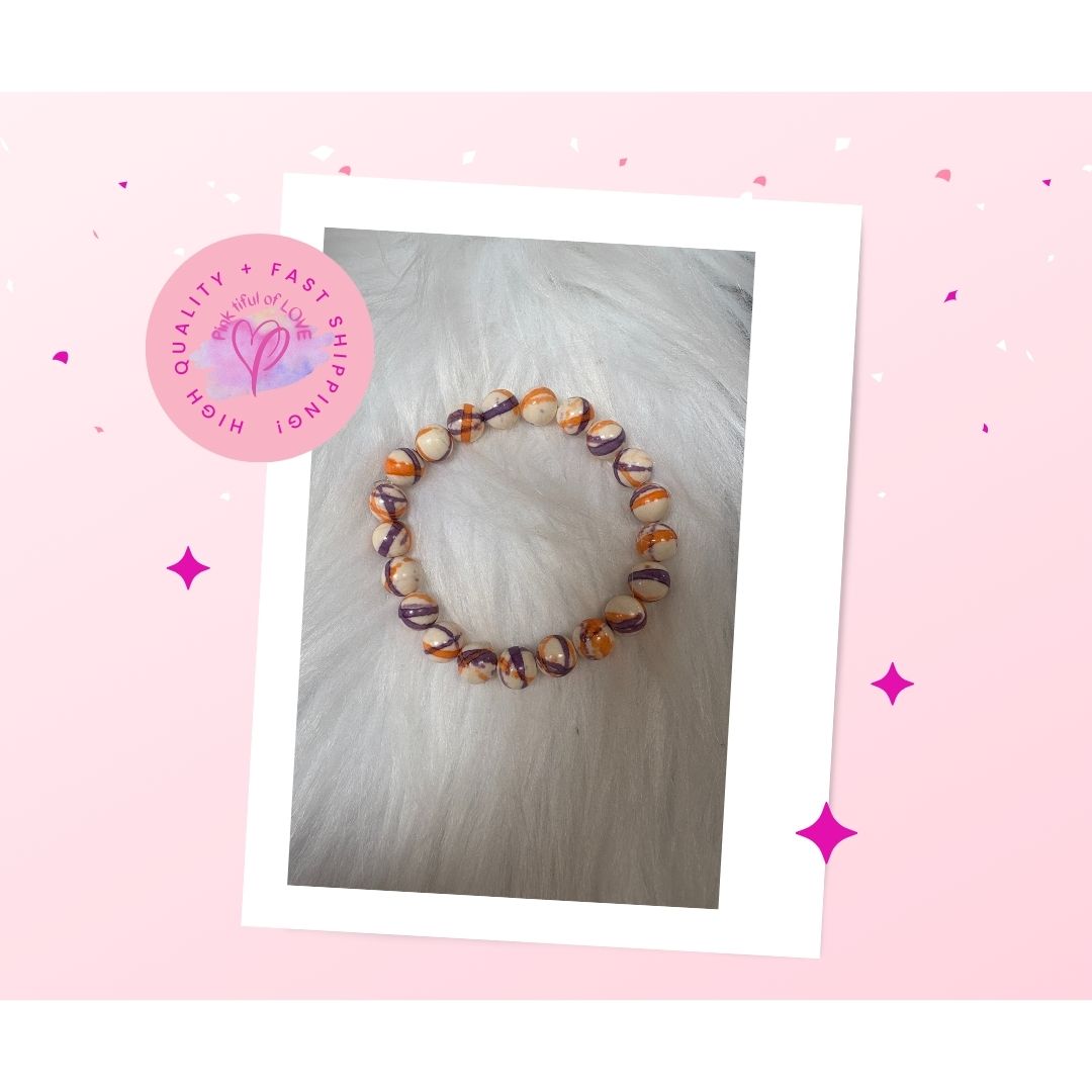 Rain Flower Stone Yellow Purple Beaded Stretch Bracelet