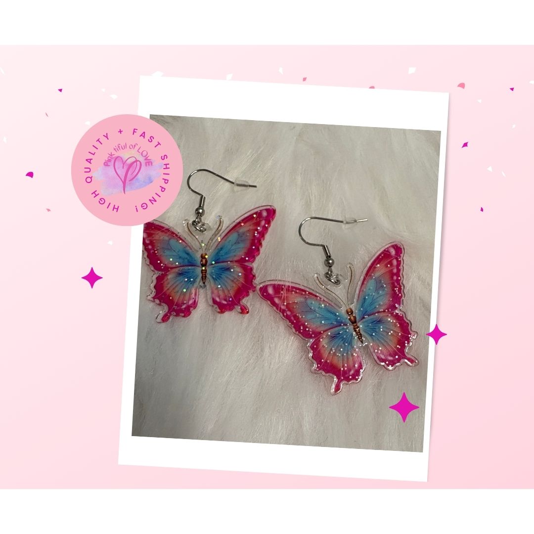 Glittery Butterfly Wire Earrings