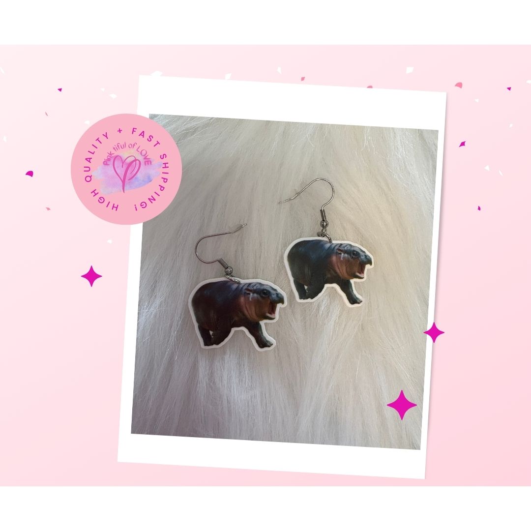 Moo Deng Hippo Wire Earrings