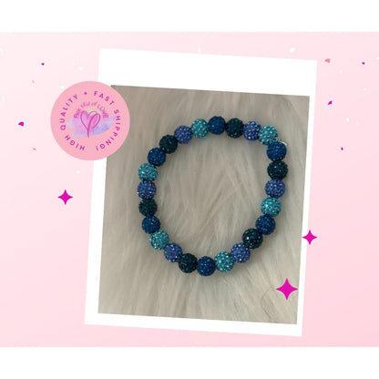 Blue Rhinestone Round Beaded Bracelet