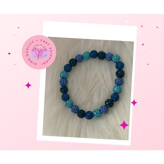 Blue Rhinestone Round Beaded Bracelet
