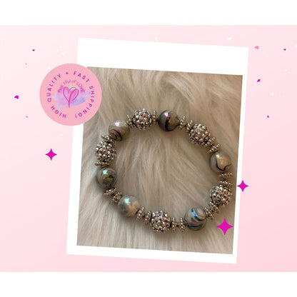 Silver Acrylic Shambala Beaded Stretch Bracelet