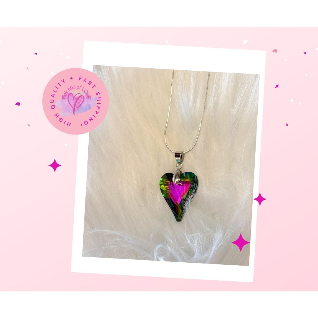 Faceted Glass Heart Pendant on a Silver Chain  Necklace
