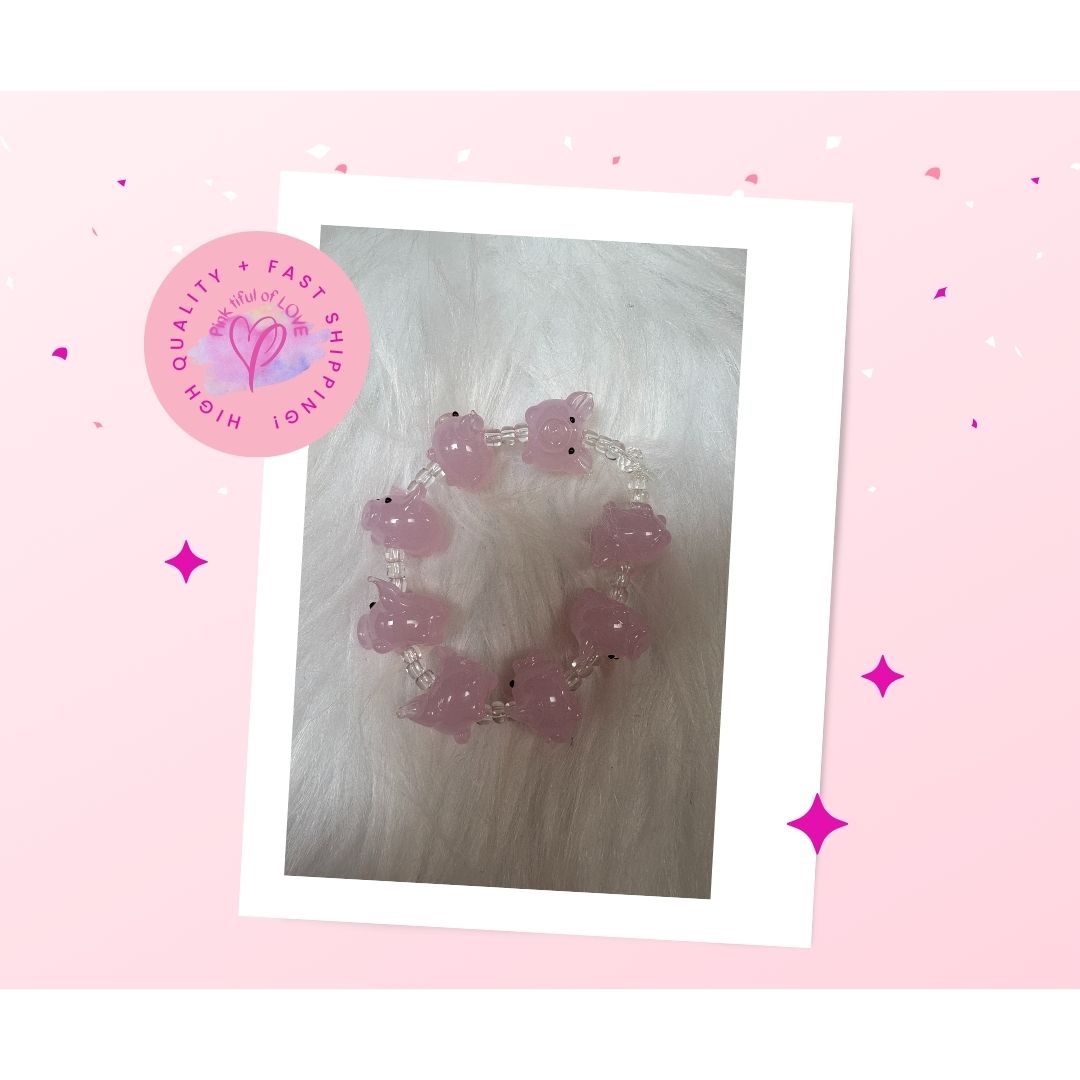 Pink Pig glass Beaded Bracelet