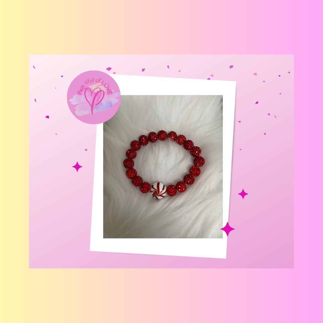 Red Bling &amp; red and White Candy Beaded Elastic/Stretch BraceletPink tiful of LOVE