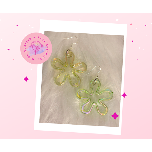 Pastel Green AB Flower Charm Wire Earrings