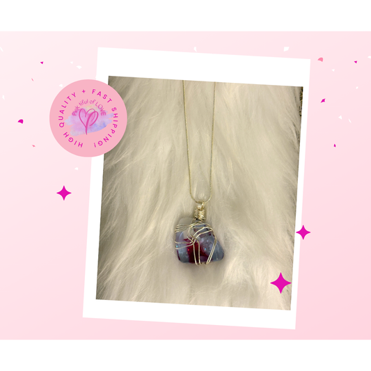 Fused Glass Wire Wrapped-white, pink & Purple Irregular Shaped Pendant on a Silver Chain Necklace