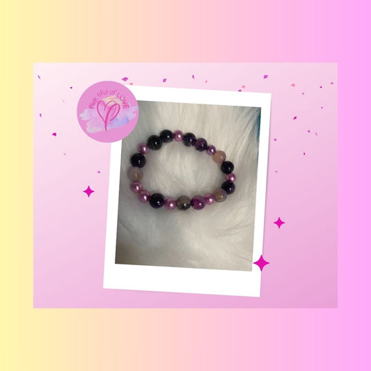 Purple Dyed Round Agate &amp; Pearl Beaded Elastic/Stretch BraceletPink tiful of LOVE