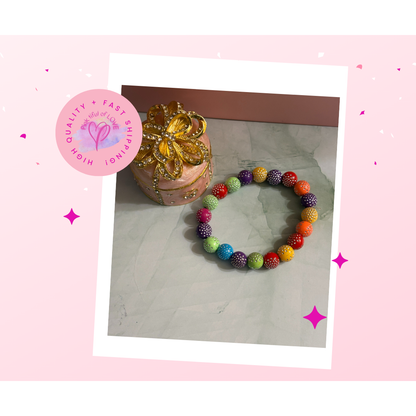 Rainbow Dyed Round Acrylic Beaded Bracelet