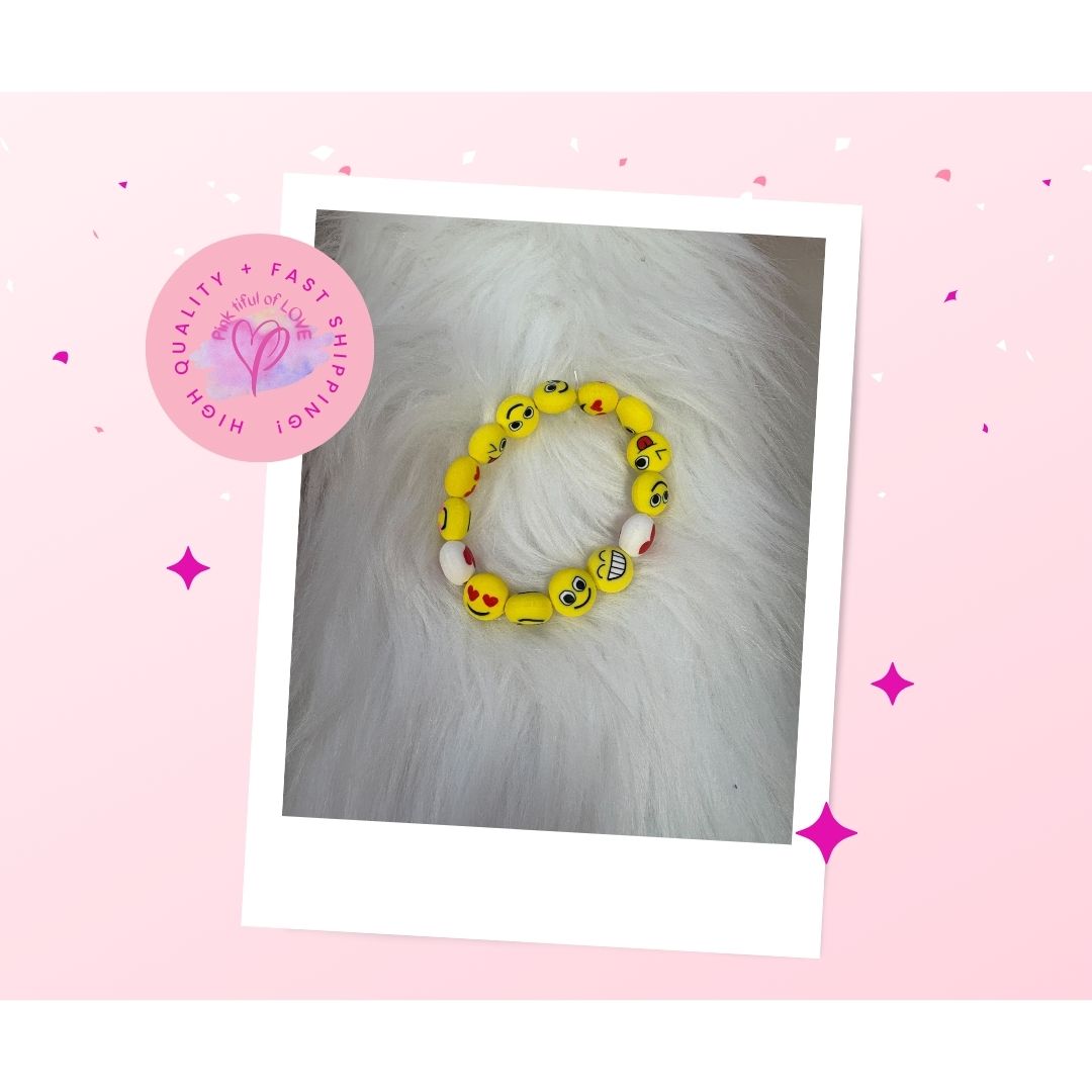 Emoji Clay beaded Stretch braceletPink tiful of LOVE