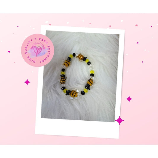 Glass Bee  beaded Stretch braceletPink tiful of LOVE