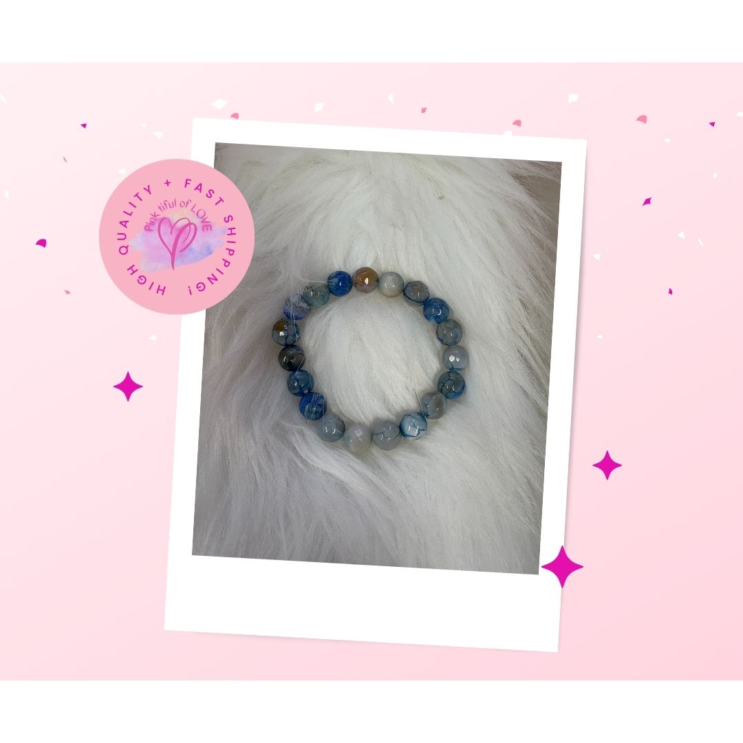 Blue Dyed Round Agate Beaded Elastic/Stretch Bracelet (Copy)Pink tiful of LOVE