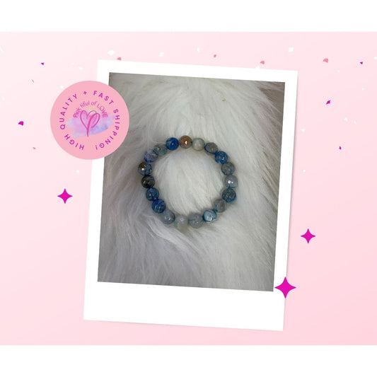 Blue Dyed Round Agate Beaded Elastic/Stretch Bracelet (Copy)Pink tiful of LOVE