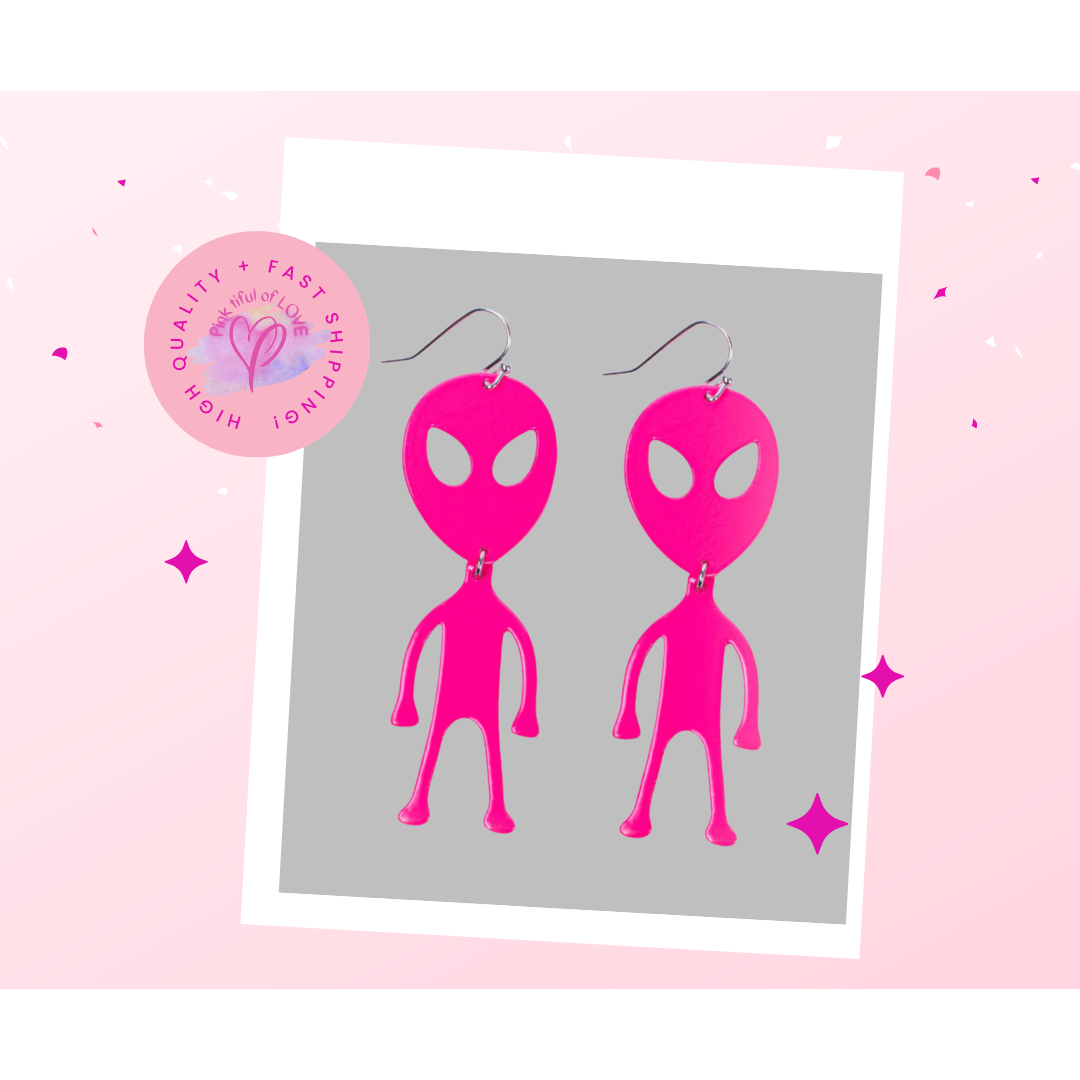 Pink Alien Wire Earrings