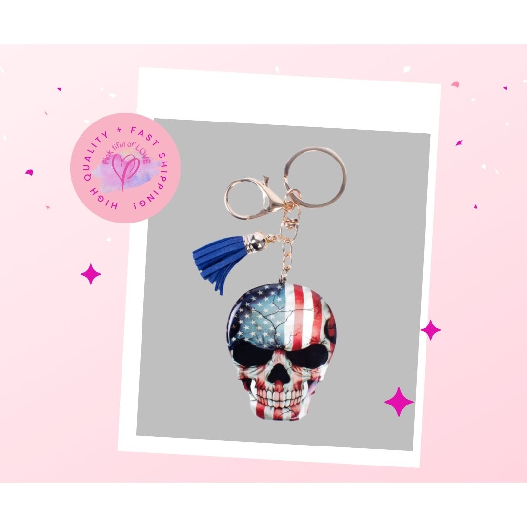 American Flag Skull Key Chain