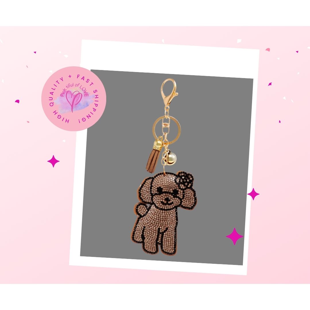 Bling Crystal Brown Dog Key Chain