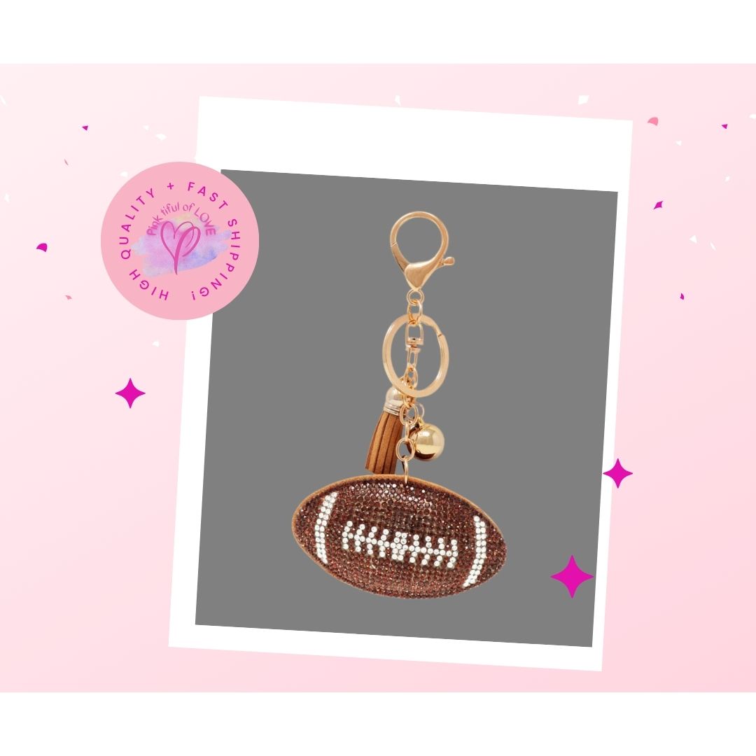 Bling Crystal Brown Football Key Chain