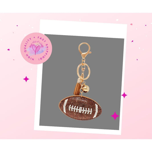 Bling Crystal Brown Football Key Chain