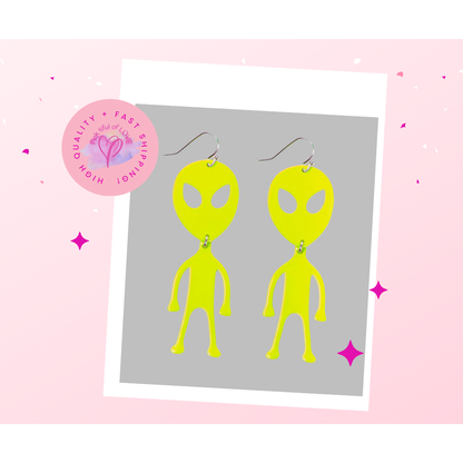 Neon Yellow Alien Wire Earrings