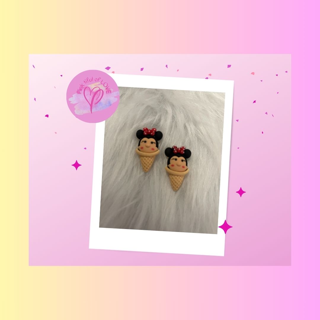 Mouse Ears with Bow Ice Cream Cone Stud EarringsPink tiful of LOVE