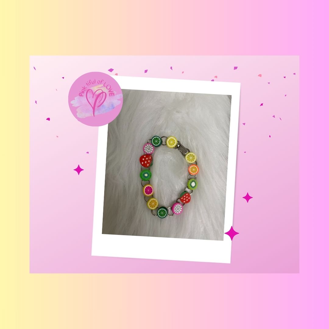 Assorted slice of Fruit  Bracelet, Silver 13  links-5Pink tiful of LOVE