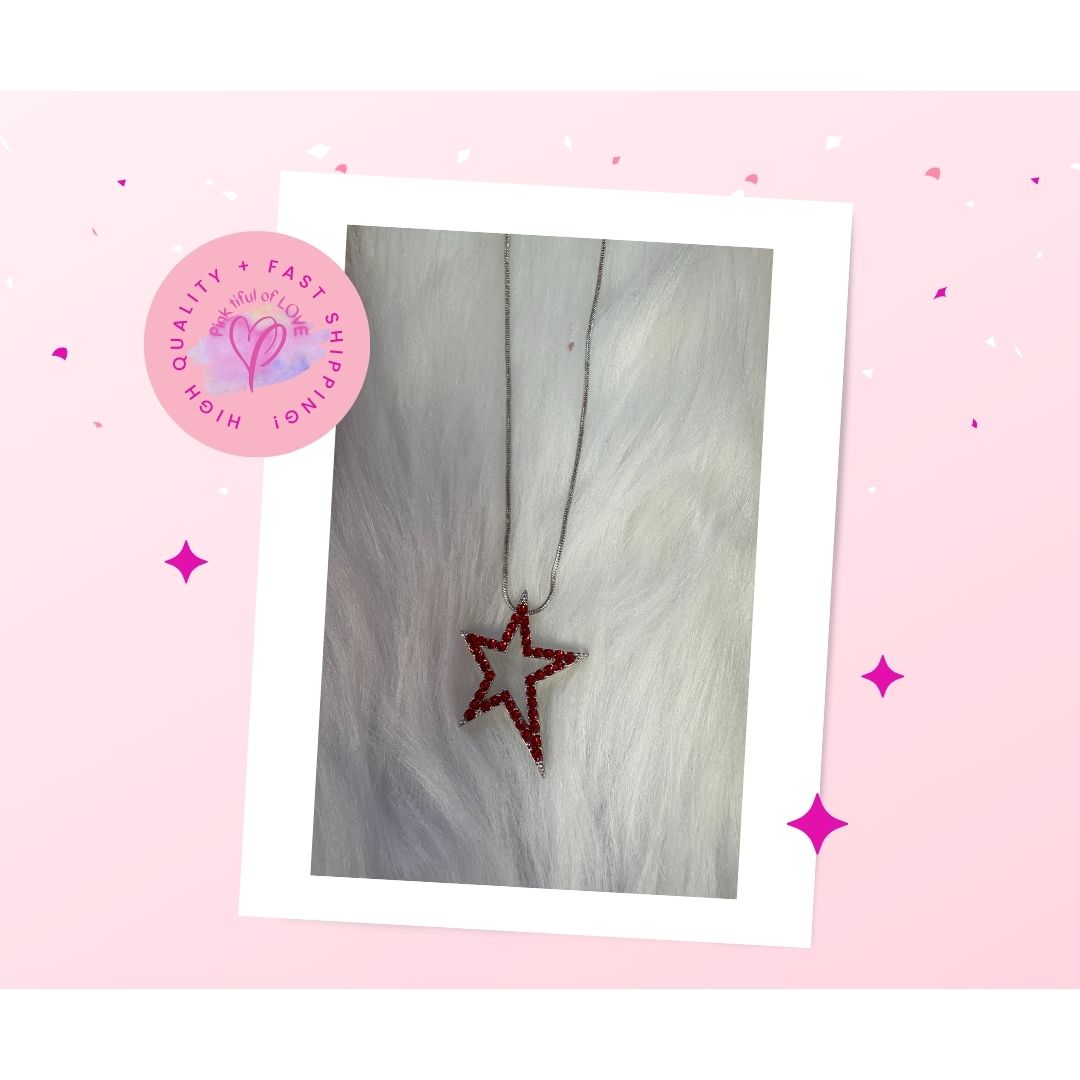 Red  Rhinestone  Star Necklace
